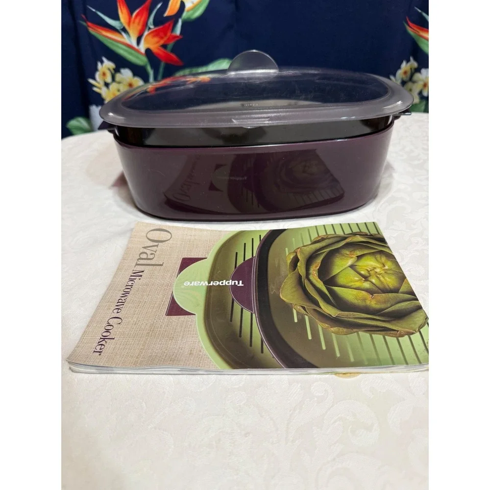 Tupperware Oval Microwave Cooker‎ OS Purple Green Steamer Set with Recipes - Picture 4 of 7